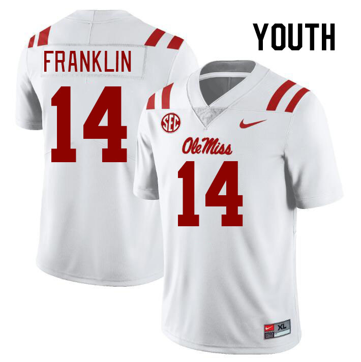 Youth #14 Kam Franklin Ole Miss Rebels College Football Jerseys Stitched-White